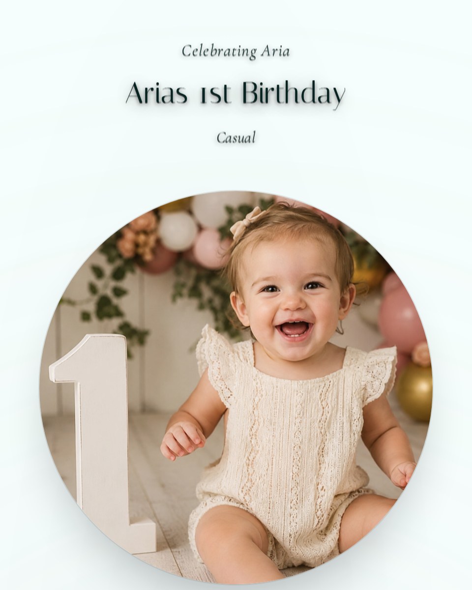 1st birthday invitation on Availi — Aria turns one