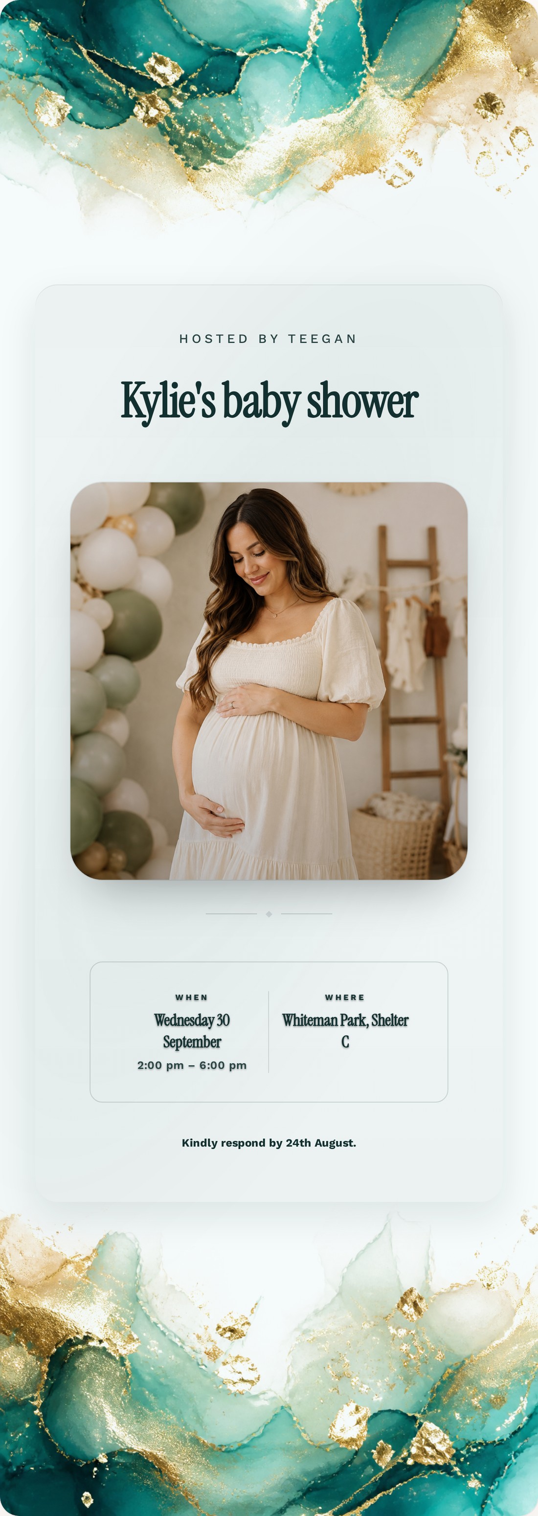 A baby shower invitation created with Availi