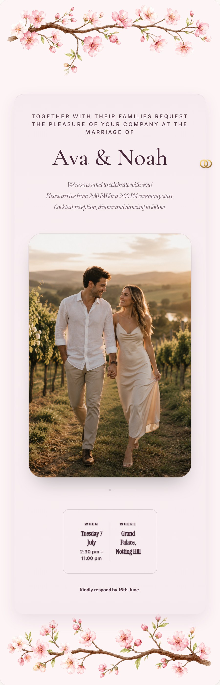 An engagement party invitation created with Availi